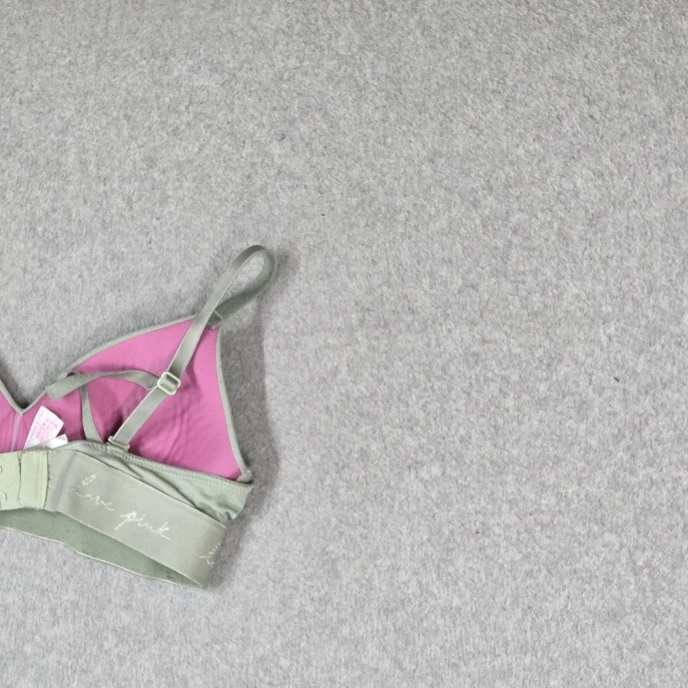 PINK Women Bra 32A Green T Shirt Wireless Strap Adjustable